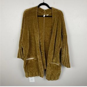 Anthropologie Moth Oversized Chunky Lily Chenille Cardigan Sweater Mustard Sz M